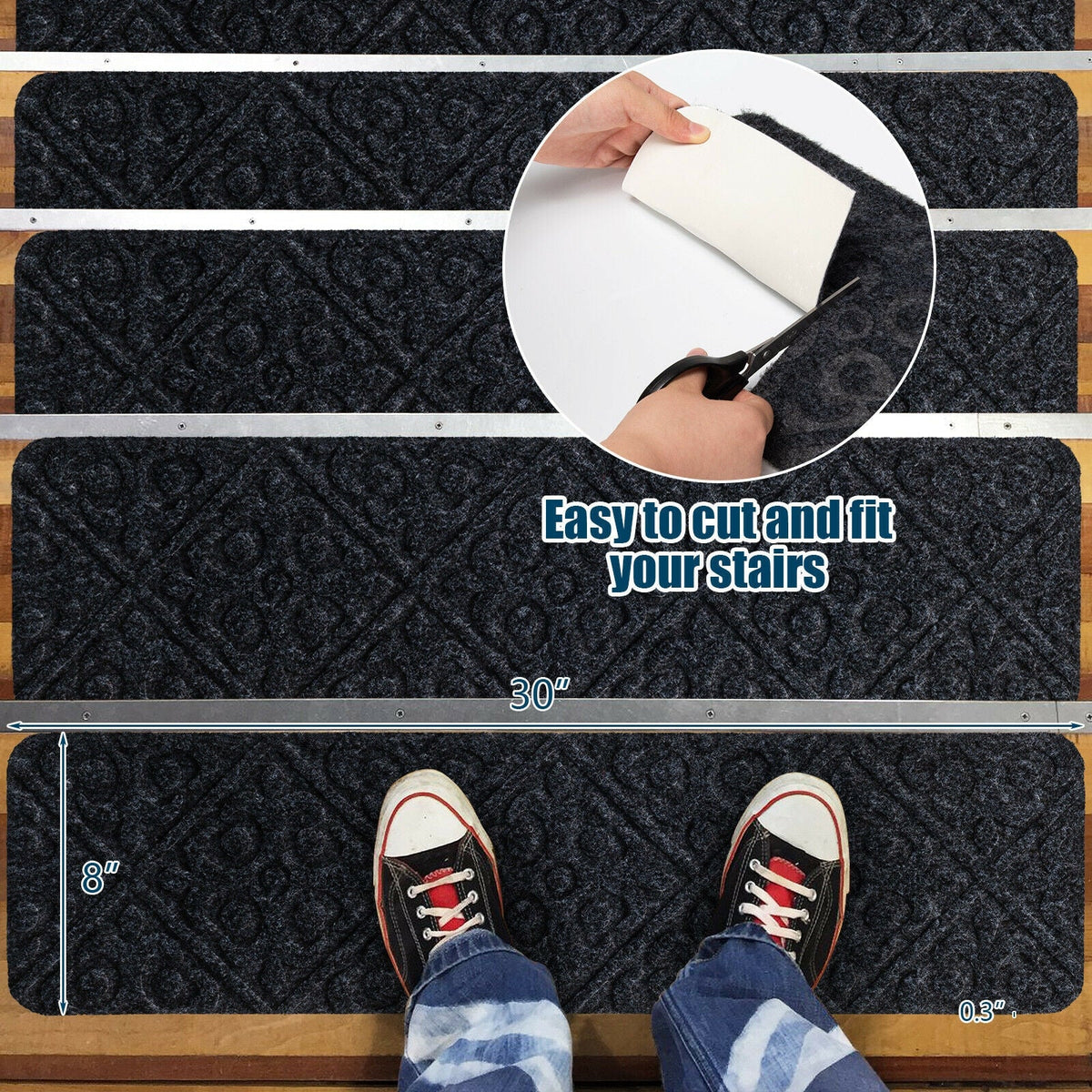15Pcs Indoor Non-Slip Stair Carpet Mats for Wooden Steps