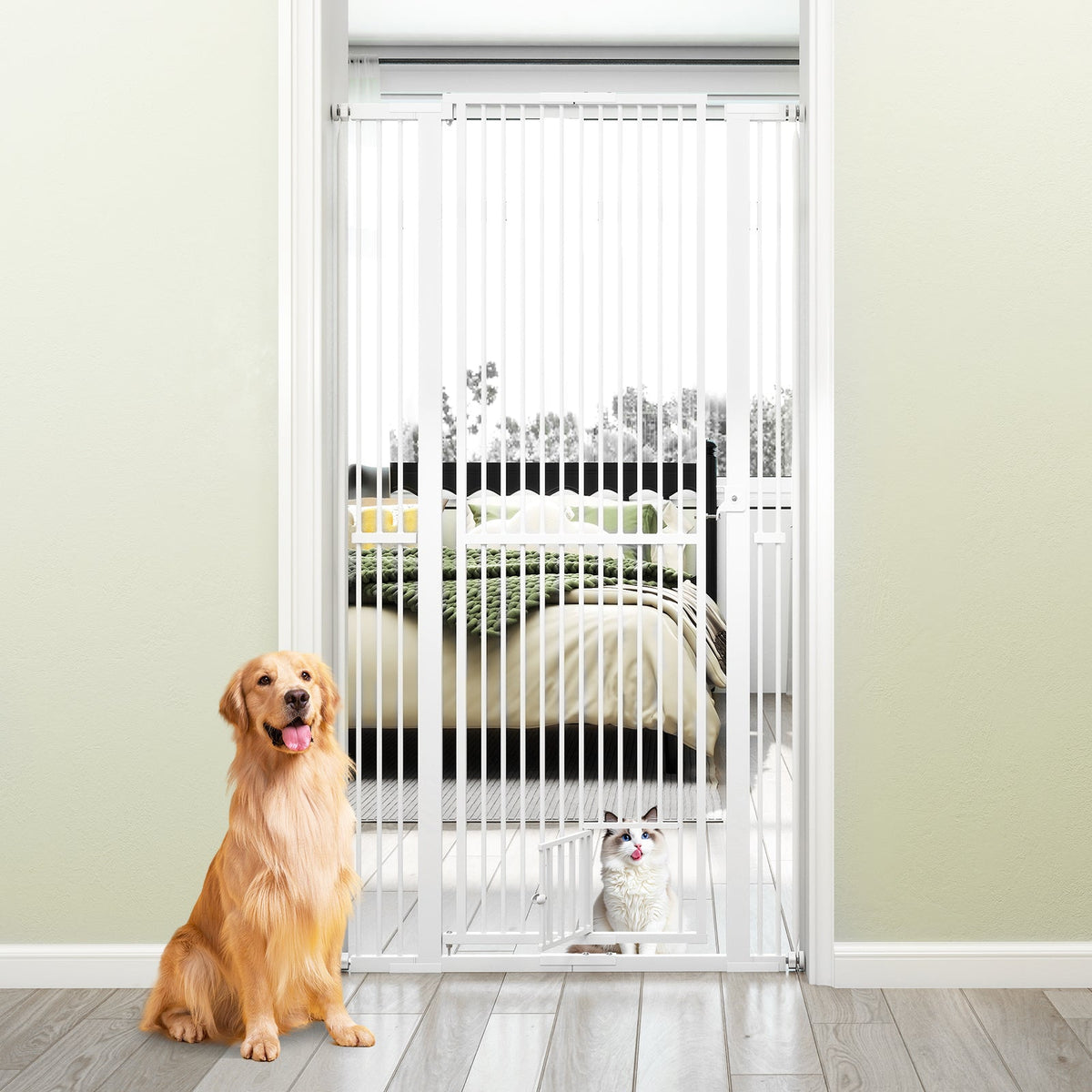 67.5" Extra Tall Pet Gate Heavy-Duty Metal Cat Gate with 30.5"-41" Wide Opening-White