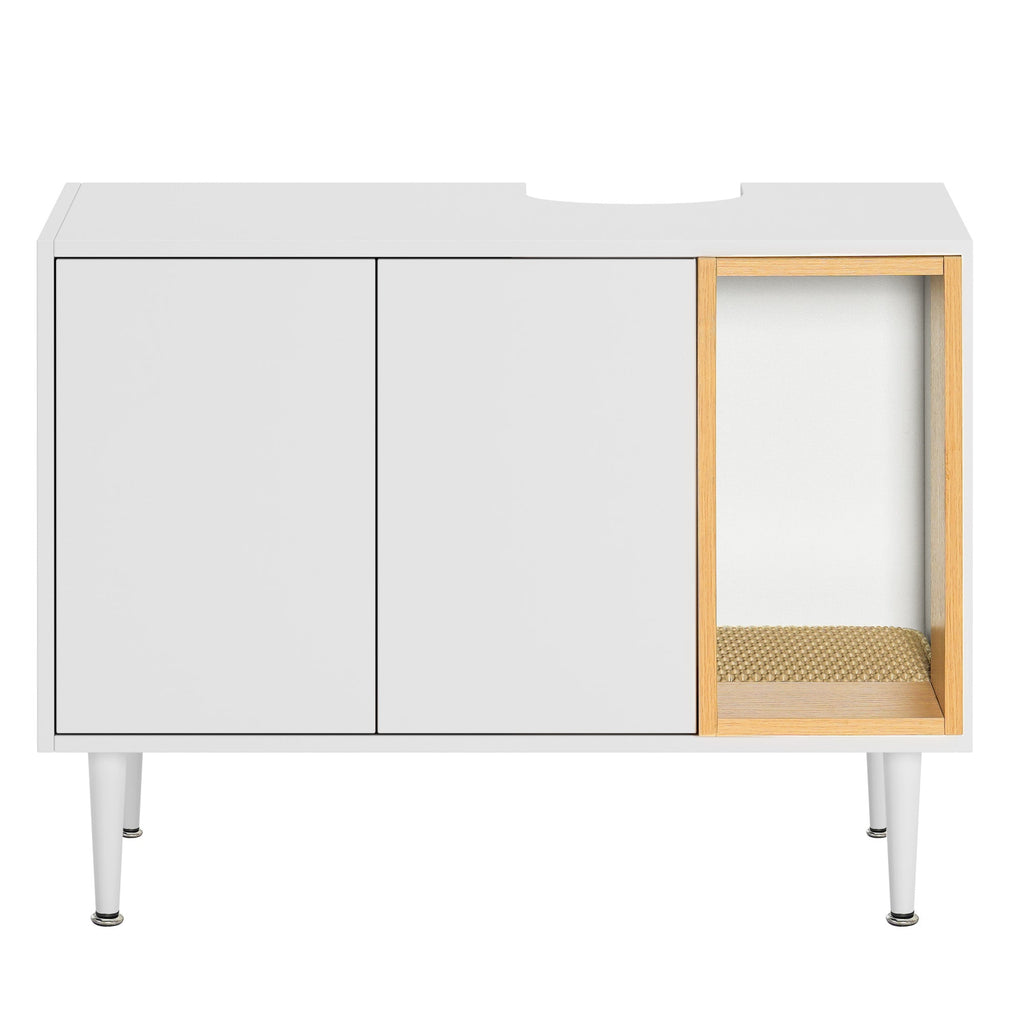 Bathroom sink cabinet, with cat trash can shell, hidden garbage pet bathroom, with partition, wooden cabinet furniture, white