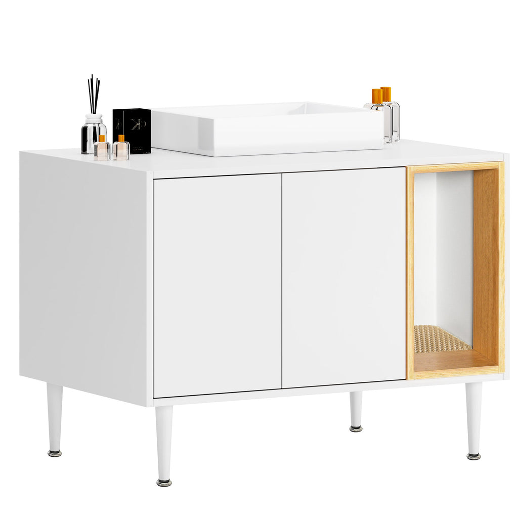 Bathroom sink cabinet, with cat trash can shell, hidden garbage pet bathroom, with partition, wooden cabinet furniture, white